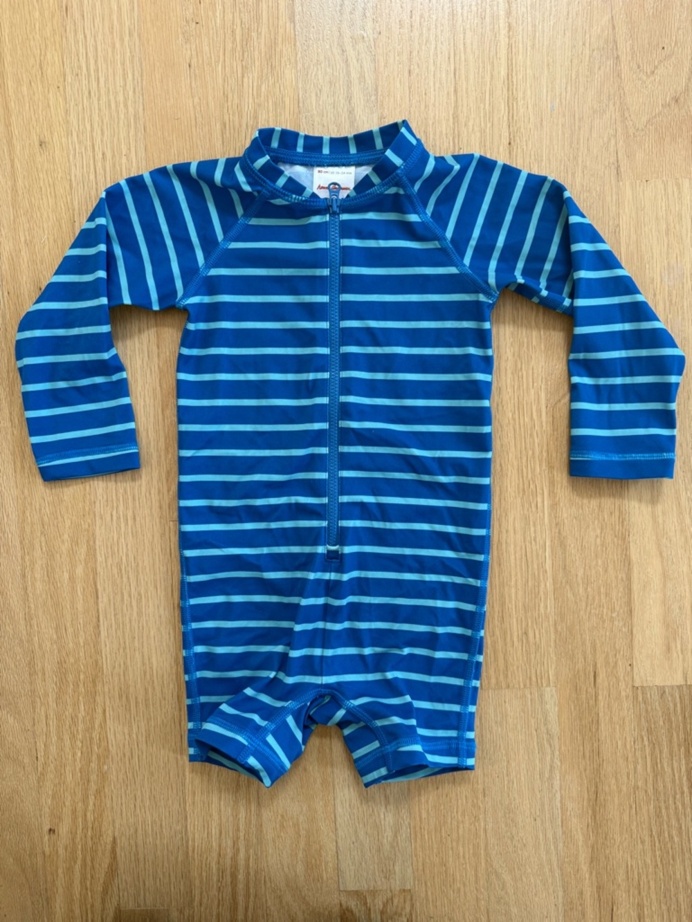 Hanna Andersson Rash Guard One Piece 18-24M Blue Stripe Swim Sunsuit